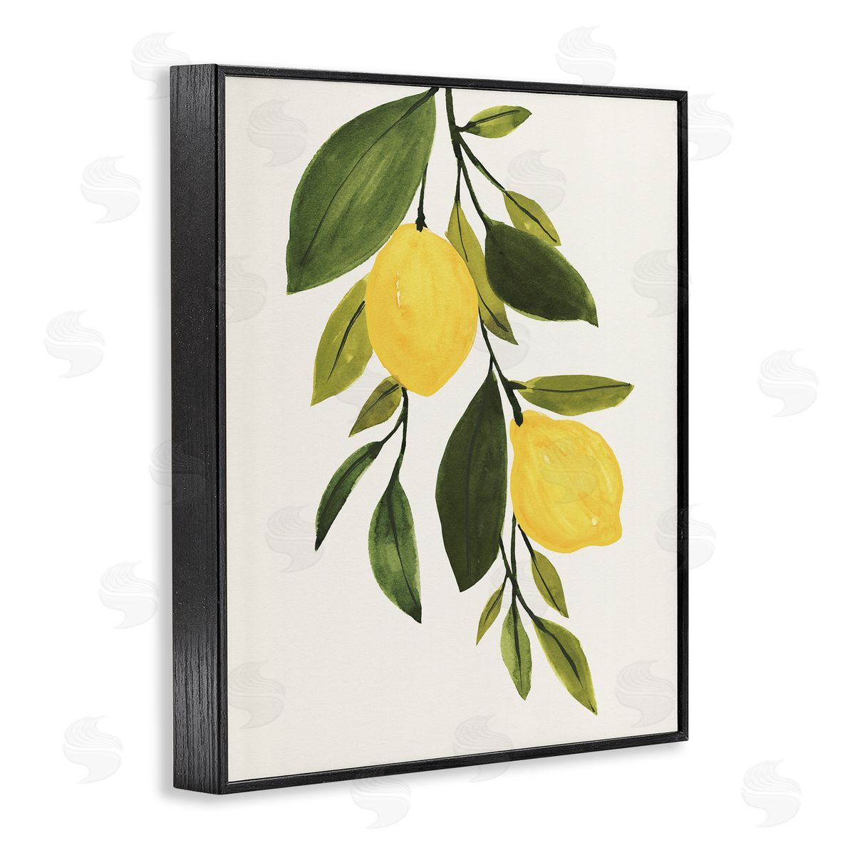 Simple Yellow Country Lemon Leaf Black Frame Print Wall Art, Home Decor by Annie Warren