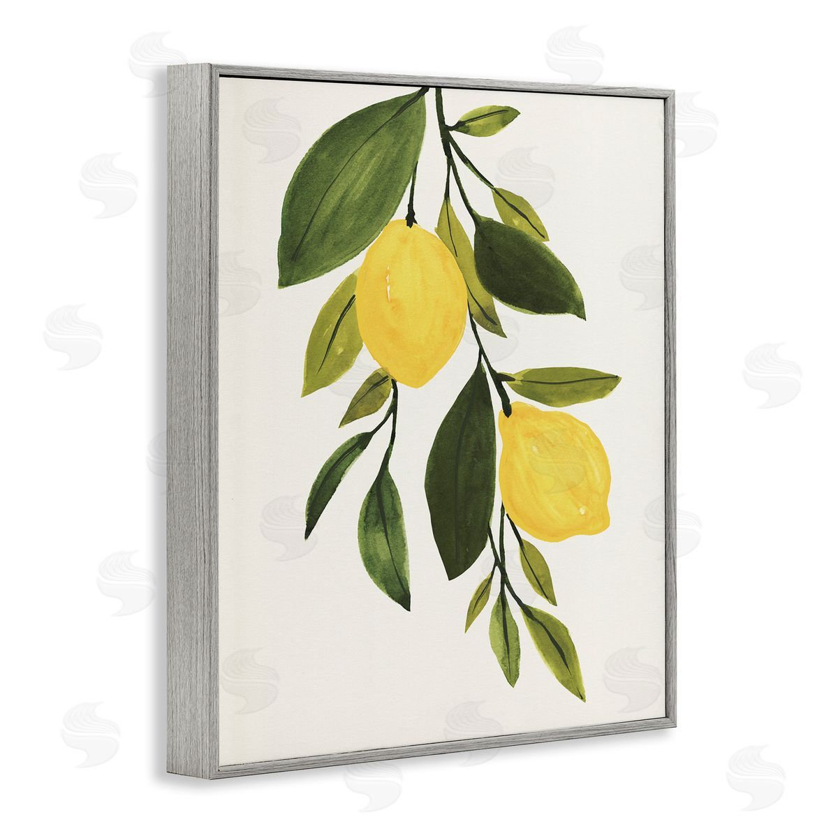 Simple Yellow Country Lemon Leaf Grey Frame Print Wall Art, Home Decor by Annie Warren