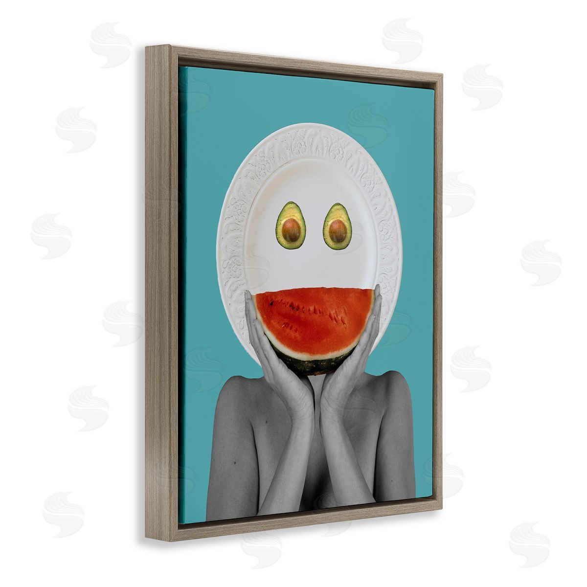 Bellassai Art Abstract Fruit Face Brown Floating Frame Canvas Wall Art Print