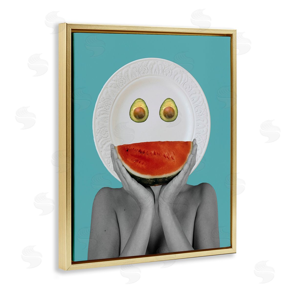 Bellassai Art Abstract Fruit Face Gold Floating Frame Canvas Wall Art Print