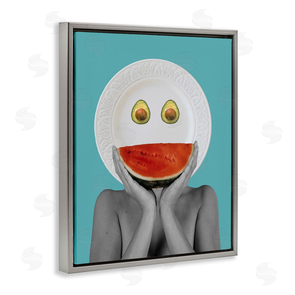 Bellassai Art Abstract Fruit Face Gray Floating Frame Canvas Wall Art Print