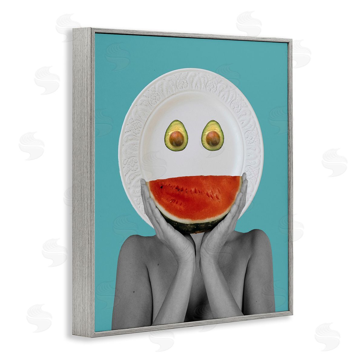 Bellassai Art Abstract Fruit Face Gray Frame Giclee Wall Art Print