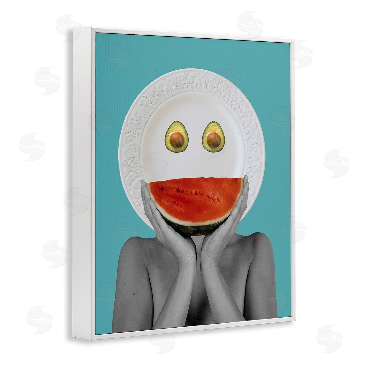 Bellassai Art Abstract Fruit Face White Frame Giclee Wall Art Print