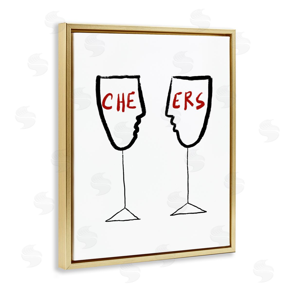Bellassai Art Cheers with Wine Glasses Gold Floating Frame Canvas Wall Art Print