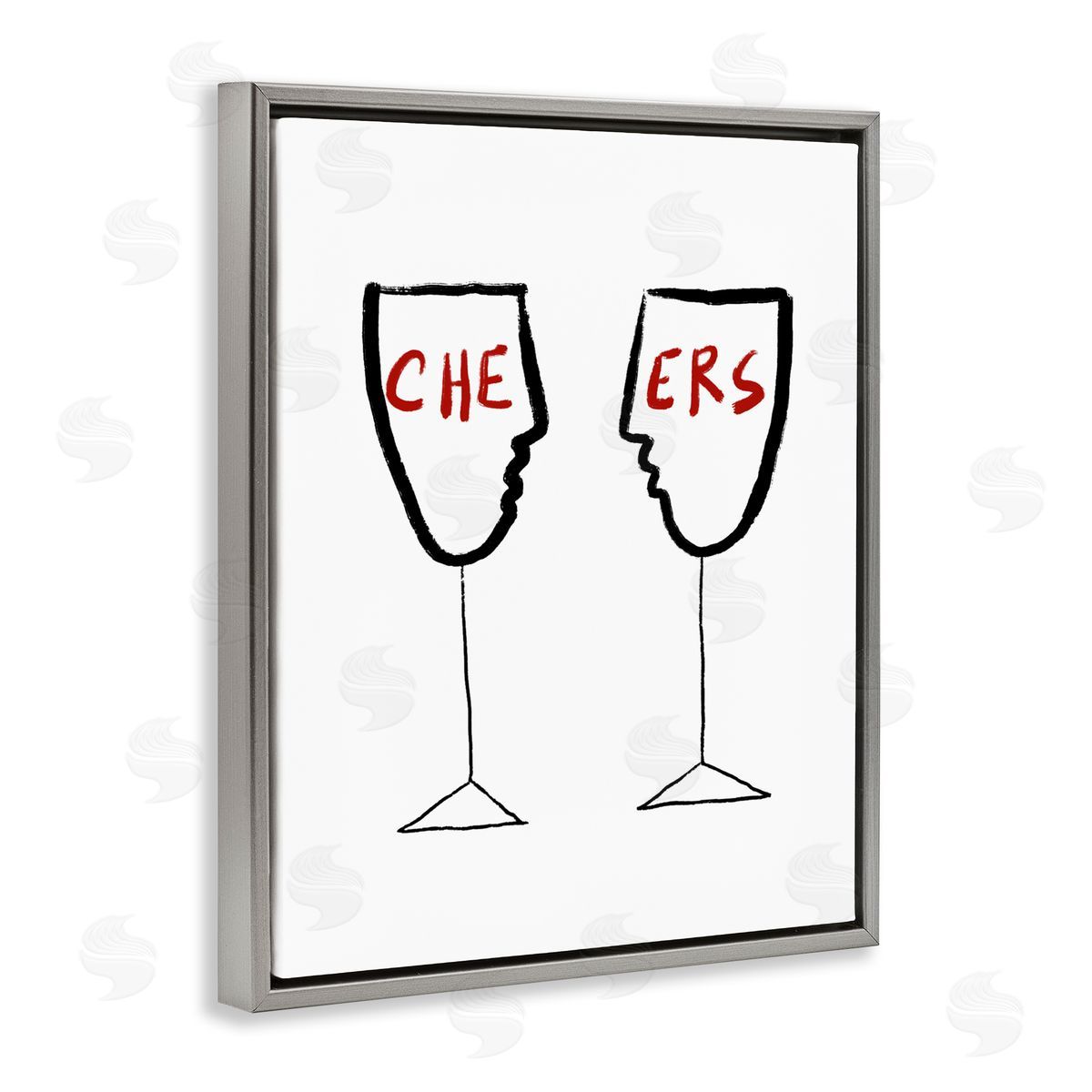 Bellassai Art Cheers with Wine Glasses Gray Floating Frame Canvas Wall Art Print