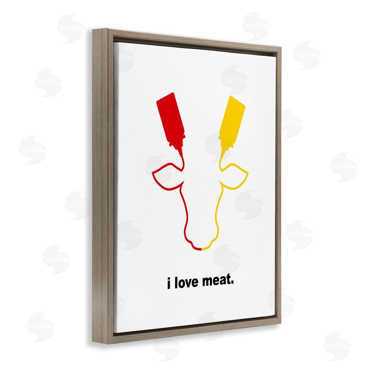Bellassai Art Ketchup & Mustard I Love Meat Brown Floating Frame Canvas Wall Art Print