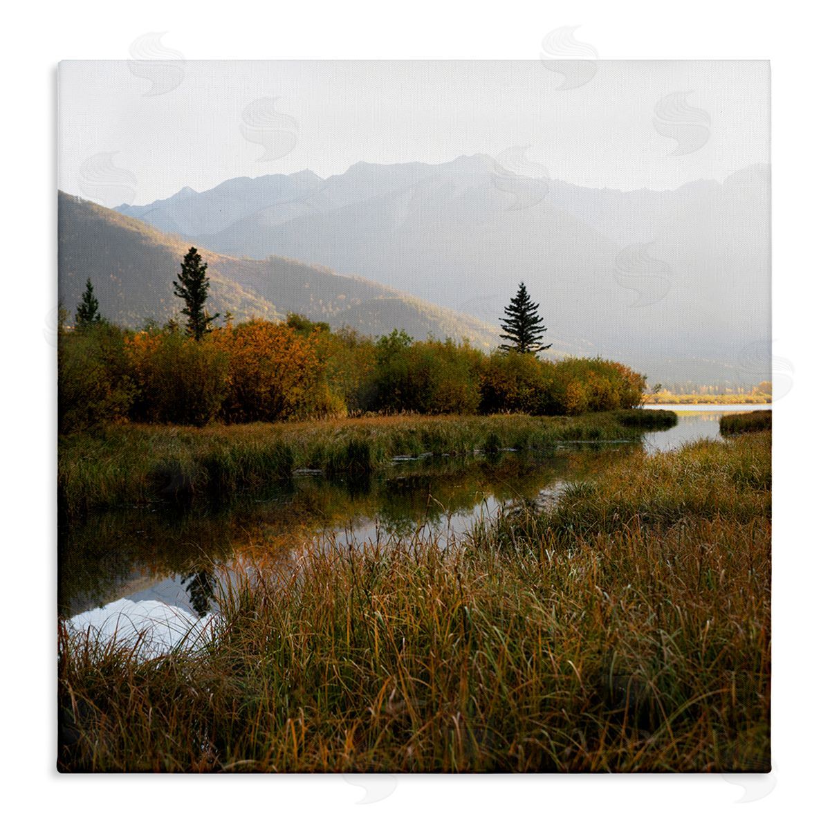 Carol Robinson Soothing Grassy Bog Stream Mountains Landscape  Stretched Canvas Wall Art Print