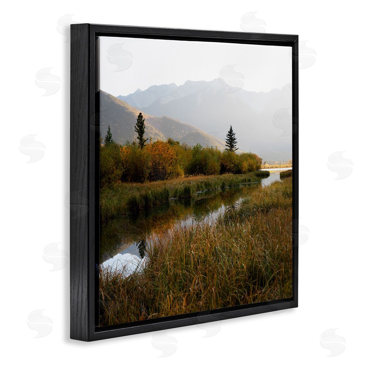 Carol Robinson Soothing Grassy Bog Stream Mountains Landscape  Black Floating Frame Canvas Wall Art Print