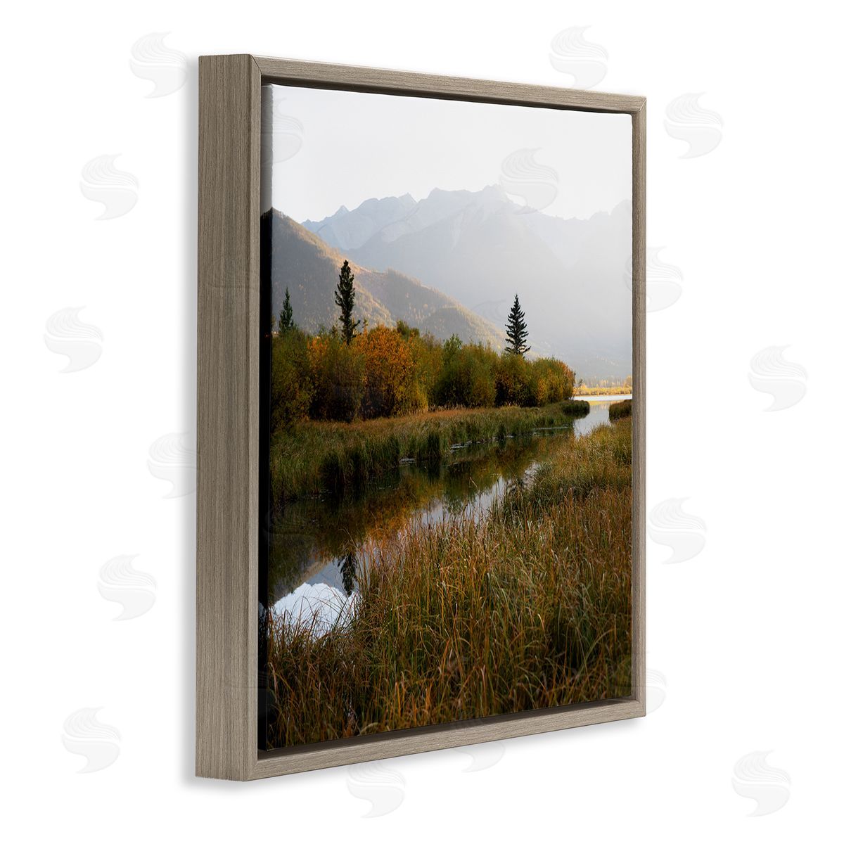 Carol Robinson Soothing Grassy Bog Stream Mountains Landscape  Brown Floating Frame Canvas Wall Art Print