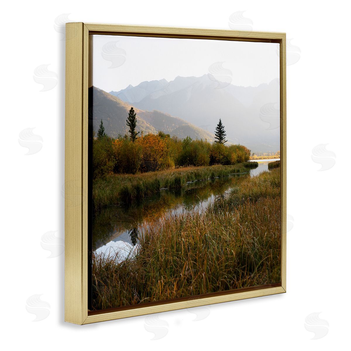 Carol Robinson Soothing Grassy Bog Stream Mountains Landscape  Gold Floating Frame Canvas Wall Art Print