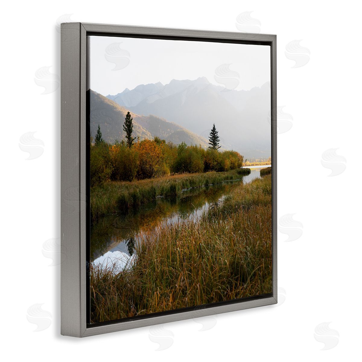 Carol Robinson Soothing Grassy Bog Stream Mountains Landscape  Gray Floating Frame Canvas Wall Art Print