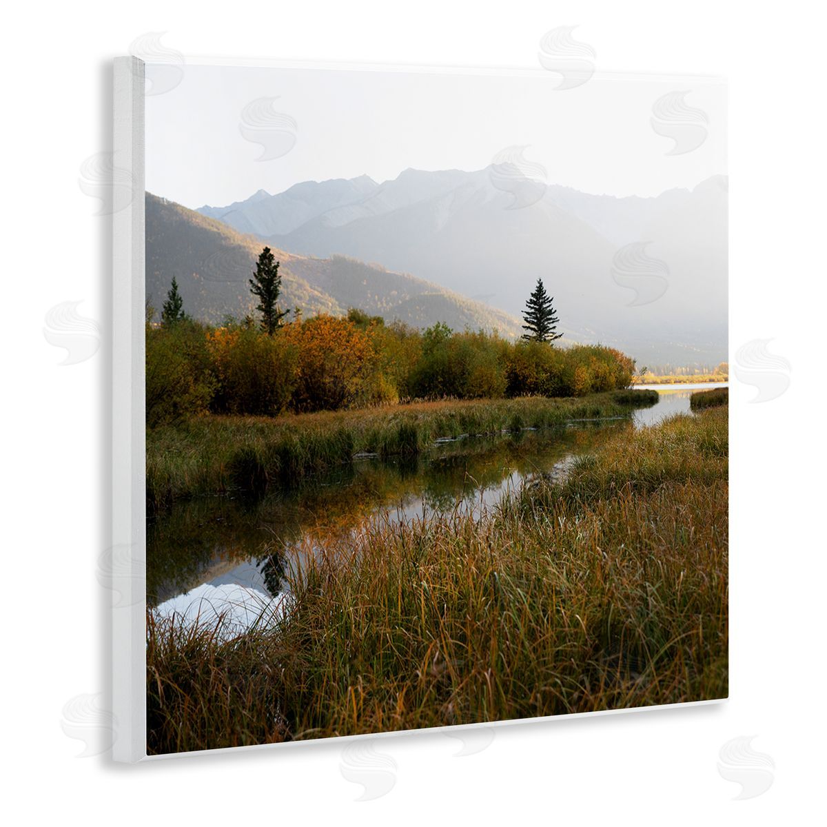 Carol Robinson Soothing Grassy Bog Stream Mountains Landscape  Wooden Wall Plaque Art Print
