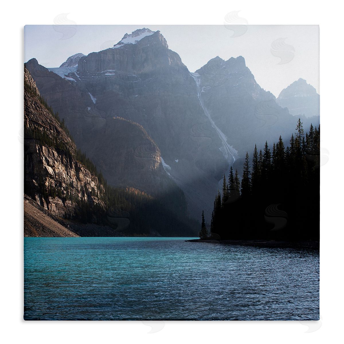 Carol Robinson Serene River Water Scene Foggy Mountains  Stretched Canvas Wall Art Print