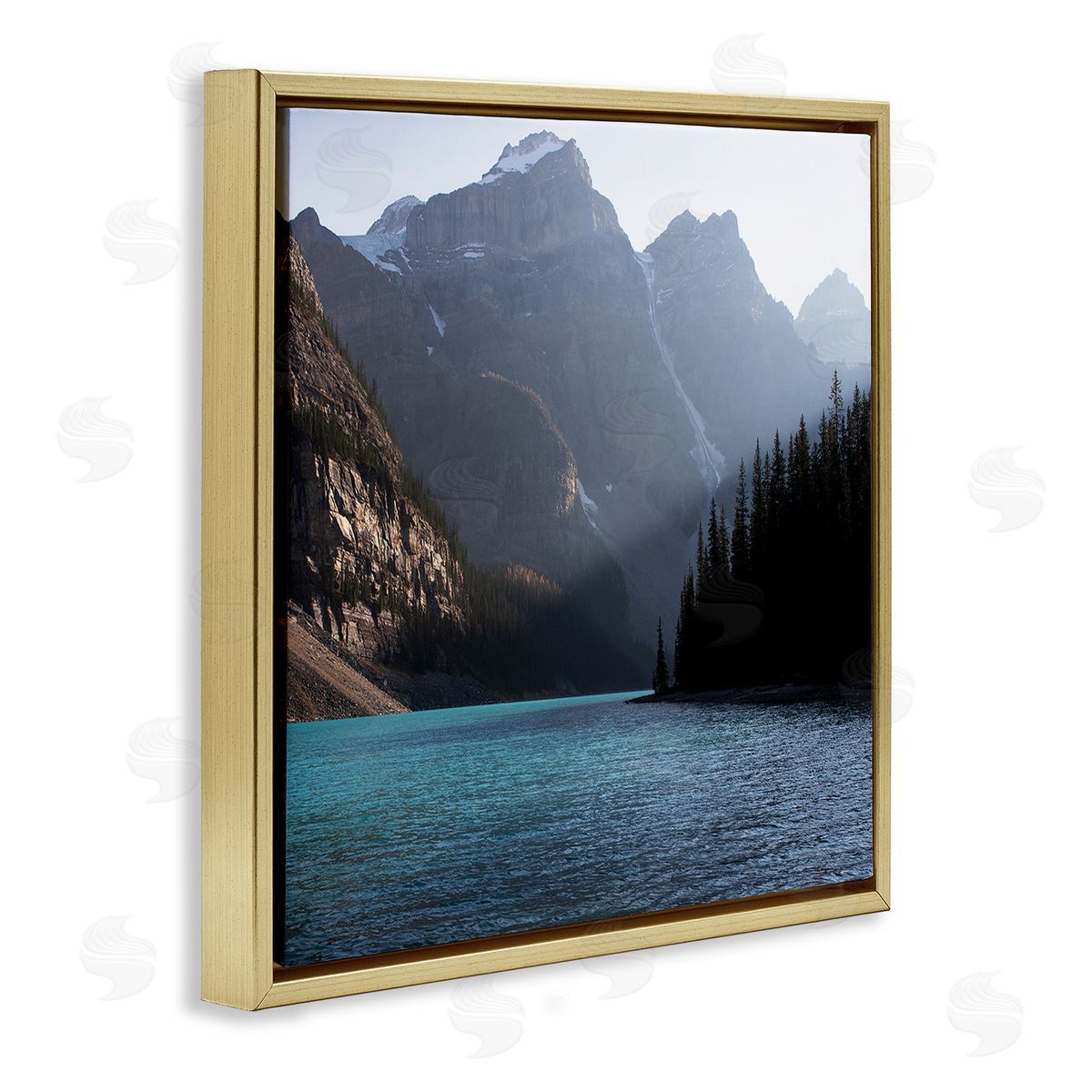 Carol Robinson Serene River Water Scene Foggy Mountains  Gold Floating Frame Canvas Wall Art Print