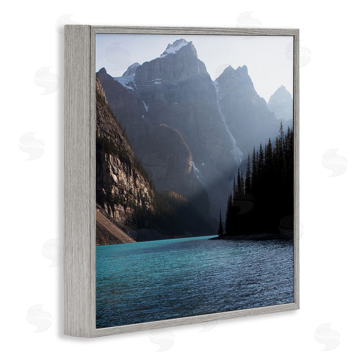 Carol Robinson Serene River Water Scene Foggy Mountains  Gray Framed Glicee Wall Art Print