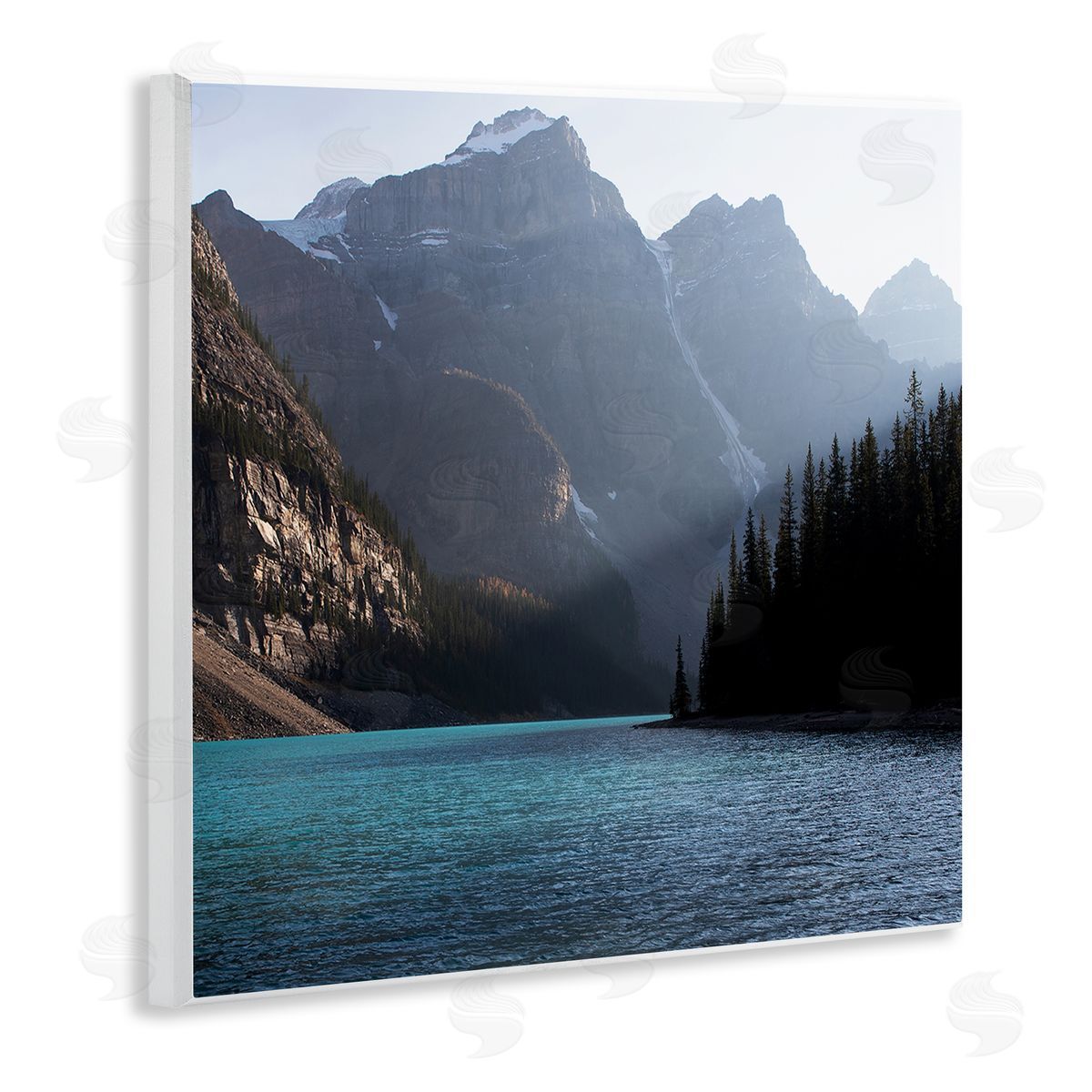 Carol Robinson Serene River Water Scene Foggy Mountains  Wooden Wall Plaque Art Print