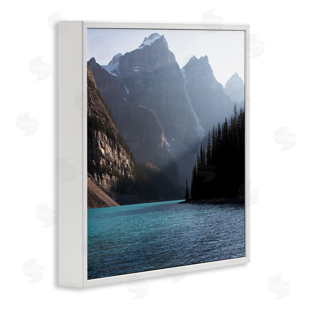 Carol Robinson Serene River Water Scene Foggy Mountains  White Framed Glicee Wall Art Print