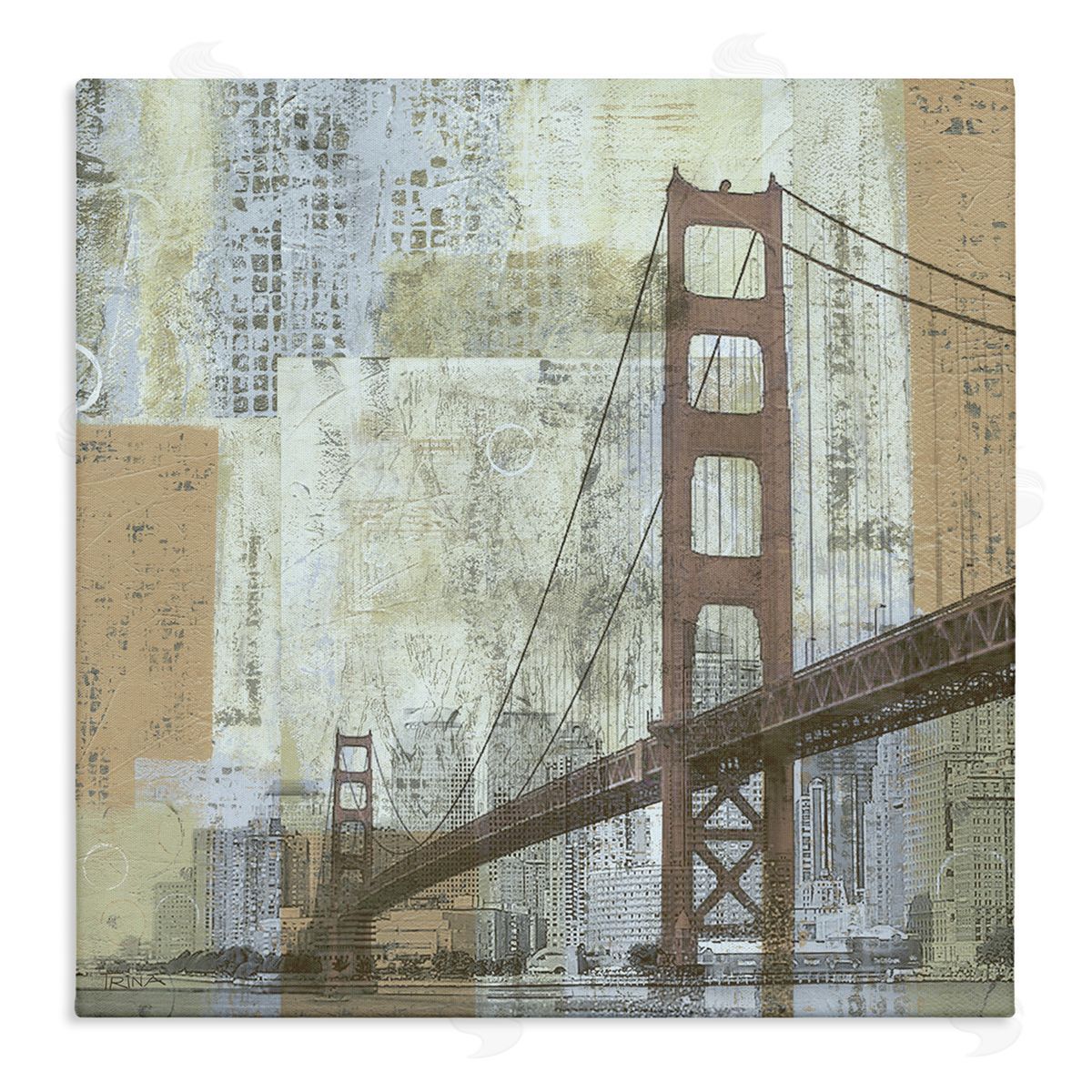 Katrina Craven Tall Water Bridge Abstract Blocked Metropolis City Stretched Canvas Wall Art Print