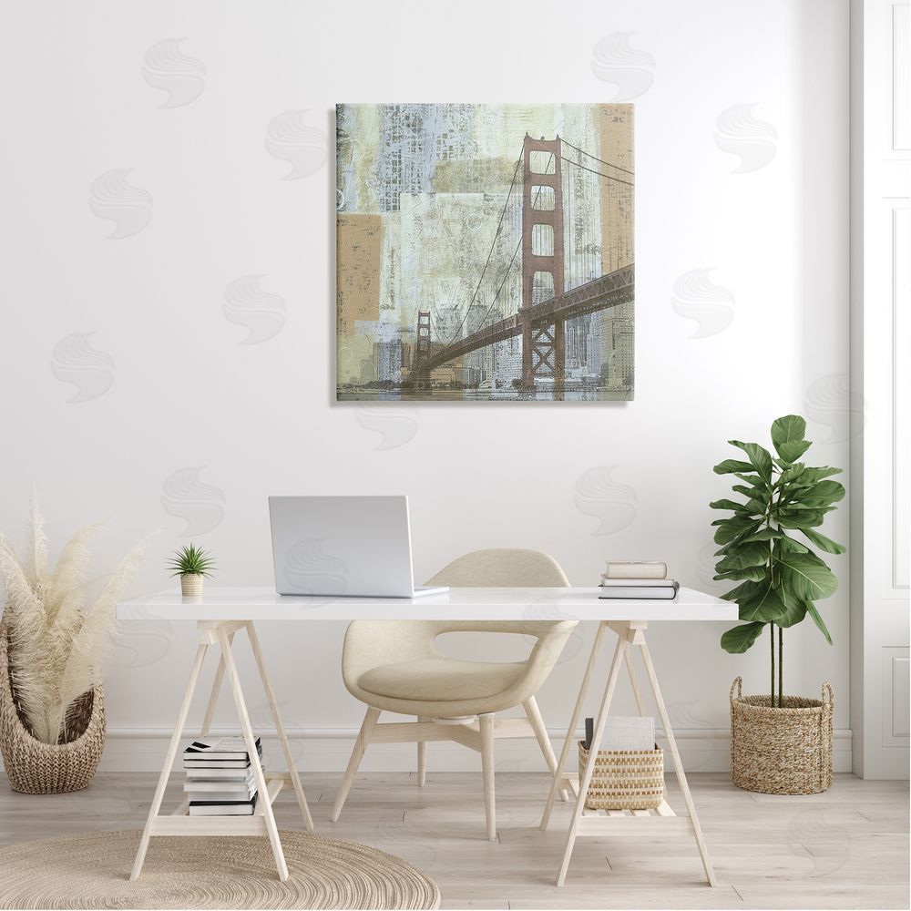 Katrina Craven Tall Water Bridge Abstract Blocked Metropolis City Canvas Wall Art in Room