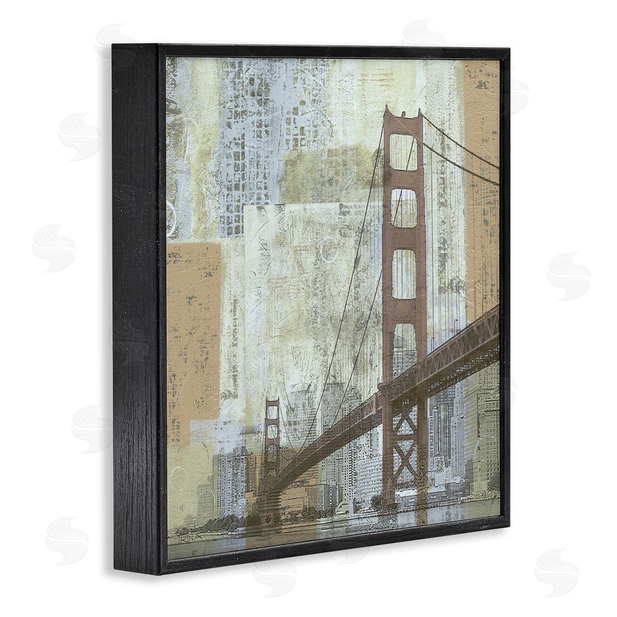 Katrina Craven Tall Water Bridge Abstract Blocked Metropolis City Black Framed Glicee Wall Art Print
