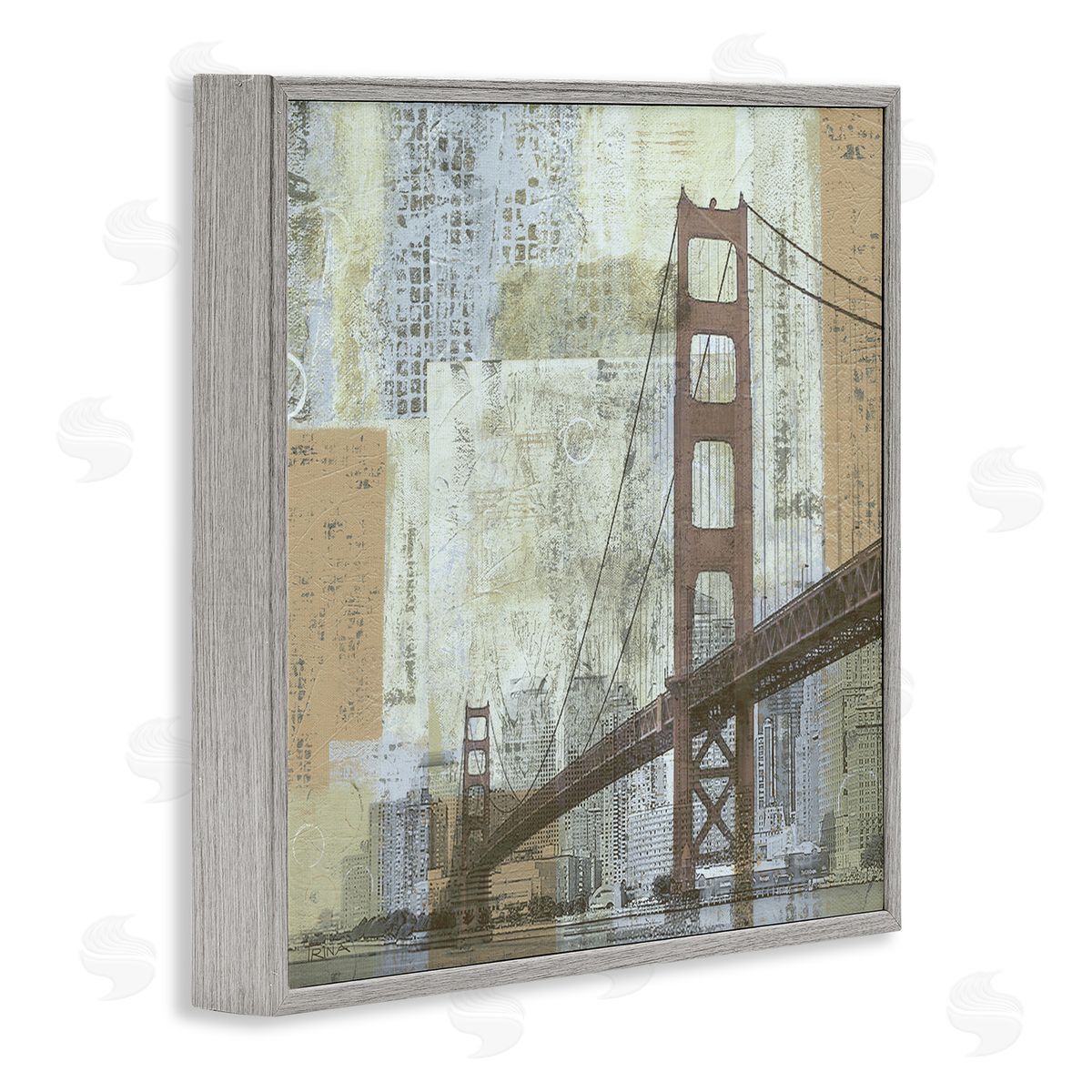 Katrina Craven Tall Water Bridge Abstract Blocked Metropolis City Gray Framed Glicee Wall Art Print