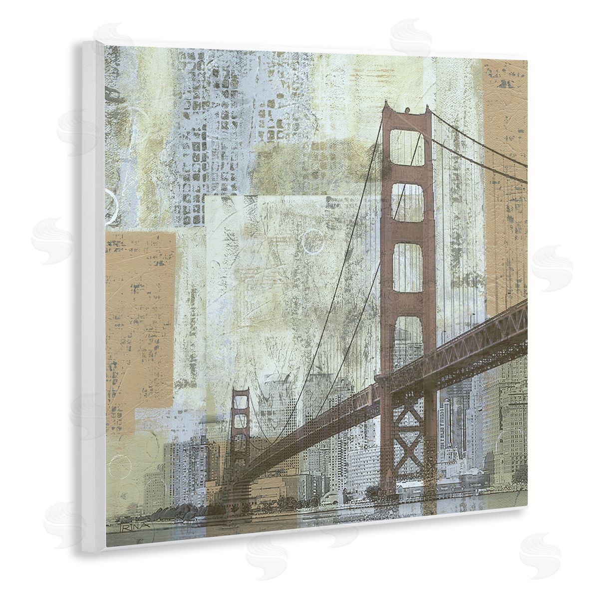 Katrina Craven Tall Water Bridge Abstract Blocked Metropolis City Wooden Wall Plaque Art Print