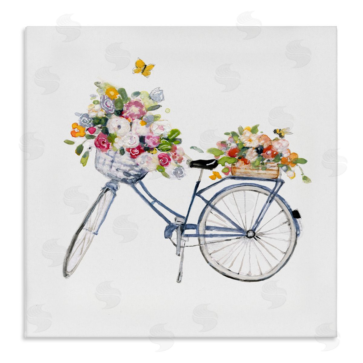 Sally Swatland Vintage Bicycle Flower Bouquet Baskets Butterflies  Stretched Canvas Wall Art Print