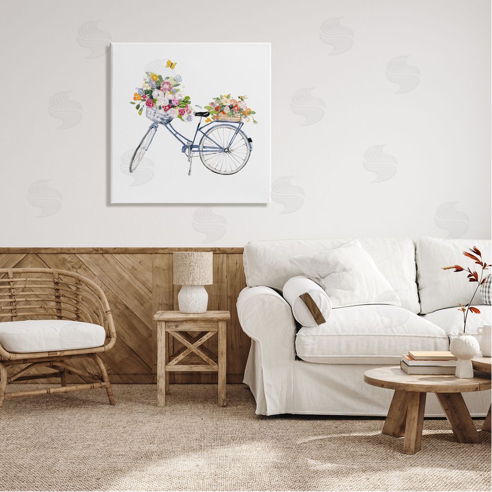 Sally Swatland Vintage Bicycle Flower Bouquet Baskets Butterflies  Canvas Wall Art in Room