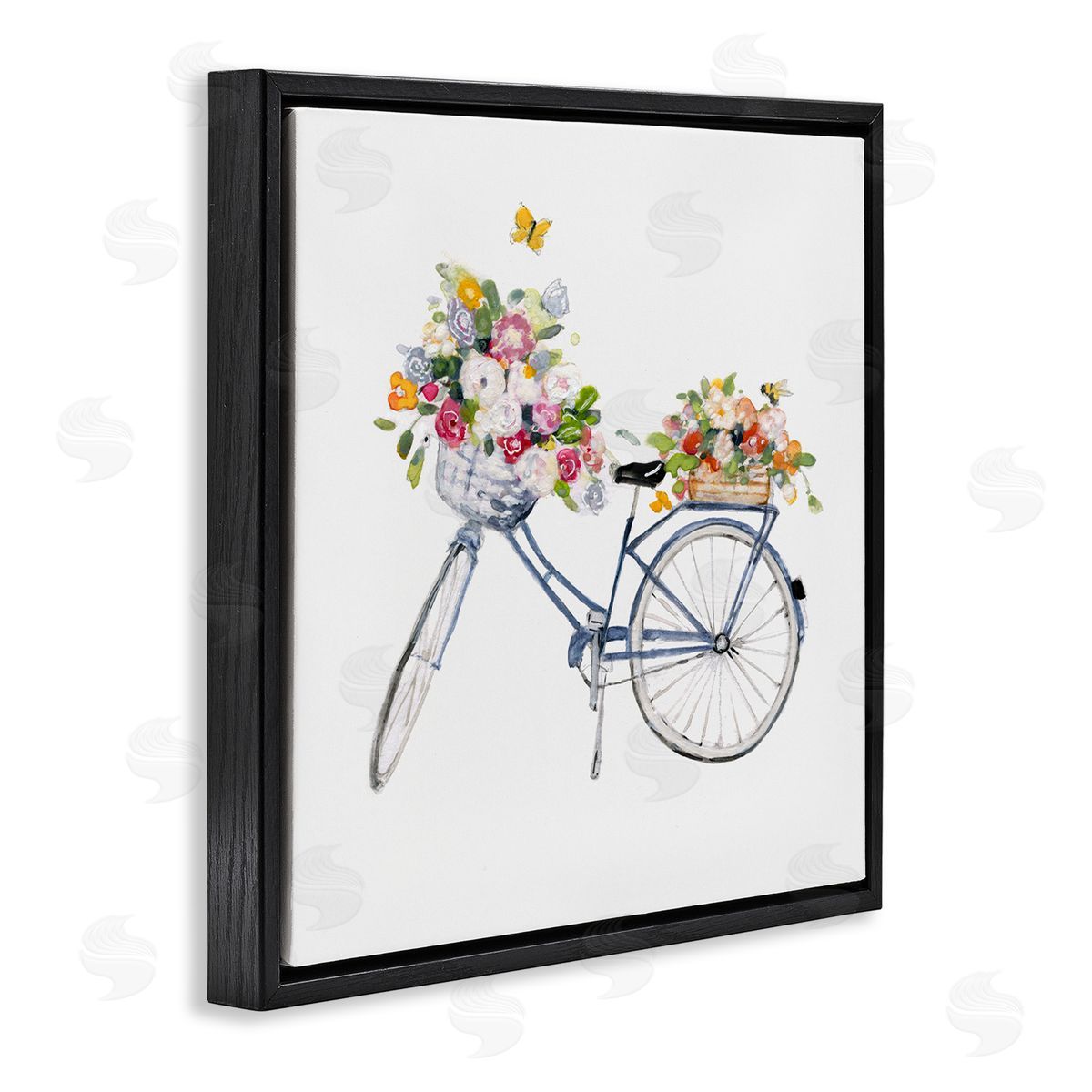 Sally Swatland Vintage Bicycle Flower Bouquet Baskets Butterflies  Black Floating Frame Canvas Wall Art Print