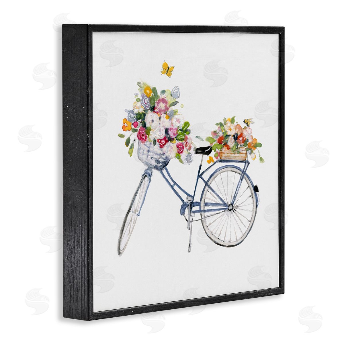 Sally Swatland Vintage Bicycle Flower Bouquet Baskets Butterflies  Black Framed Glicee Wall Art Print
