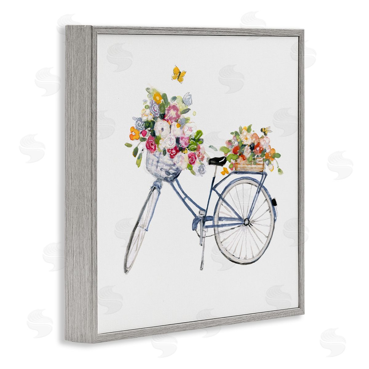 Sally Swatland Vintage Bicycle Flower Bouquet Baskets Butterflies  Gray Framed Glicee Wall Art Print