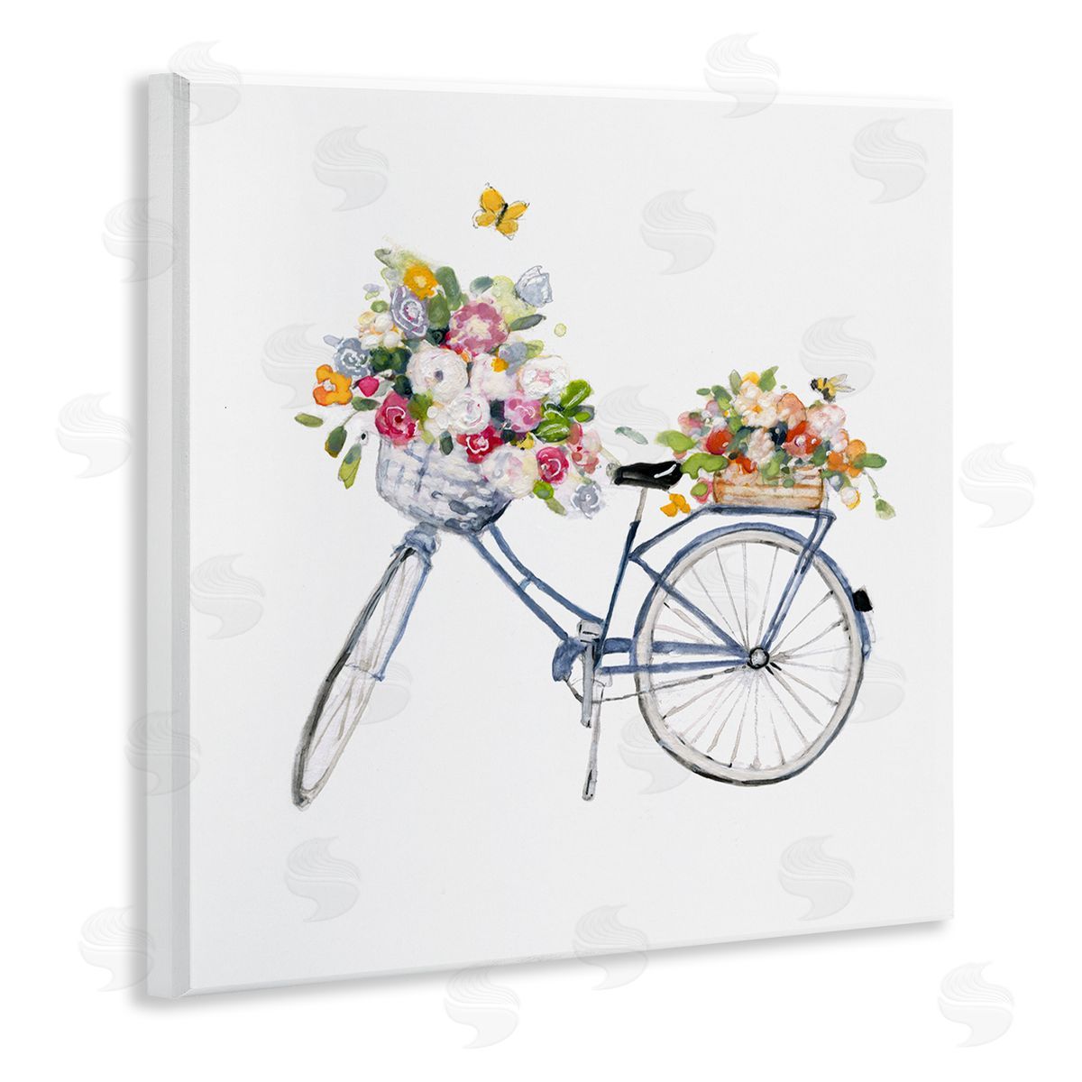 Sally Swatland Vintage Bicycle Flower Bouquet Baskets Butterflies  Wooden Wall Plaque Art Print