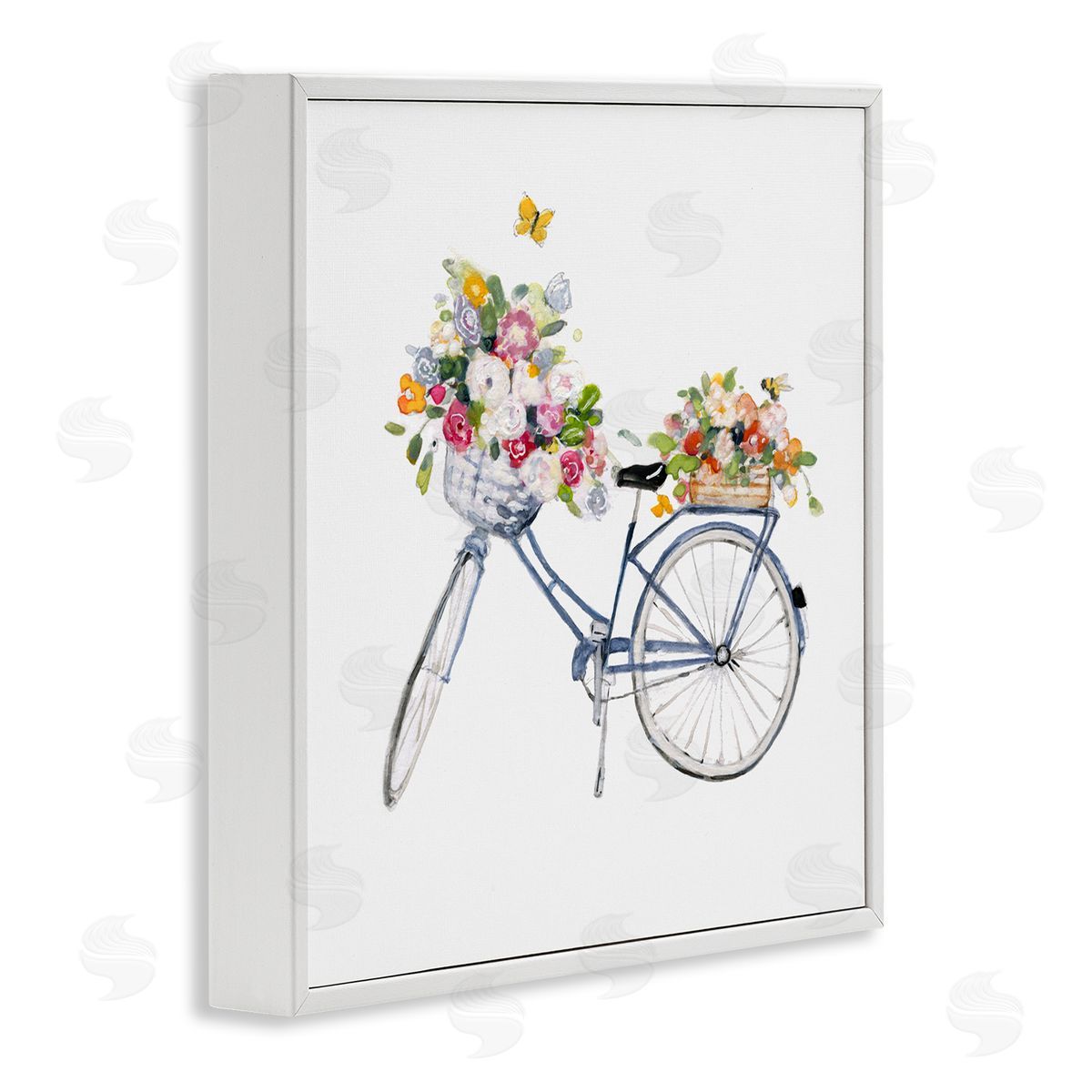Sally Swatland Vintage Bicycle Flower Bouquet Baskets Butterflies  White Framed Glicee Wall Art Print