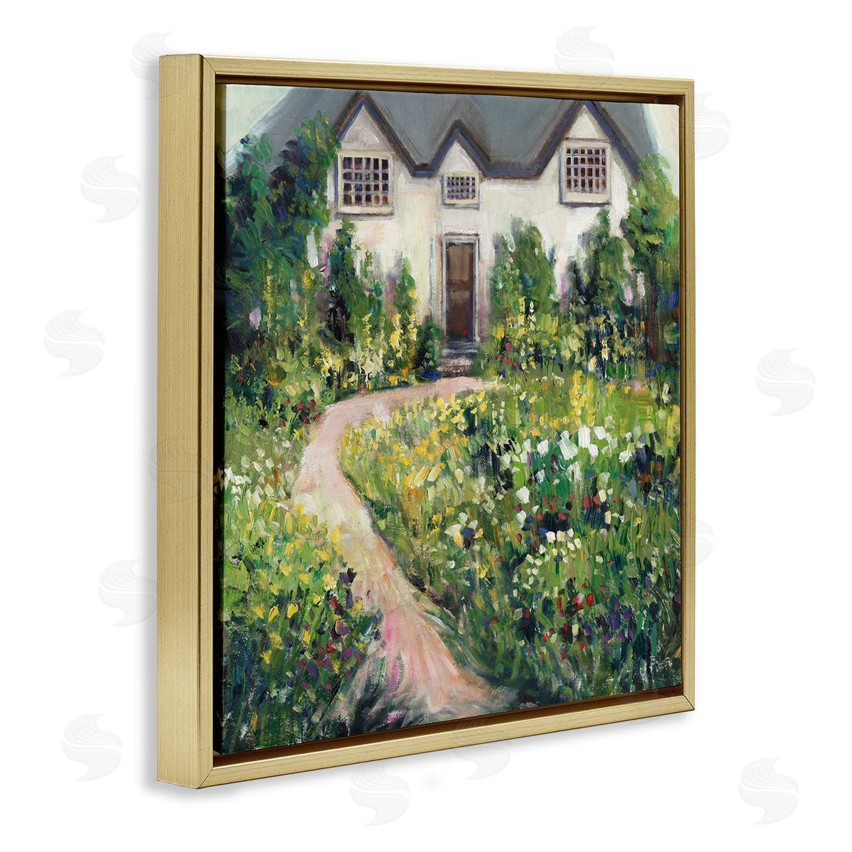 Rural Floral Cottage Garden Blooms Gold Floating Frame Canvas Wall Art, Home Decor by Tim OToole