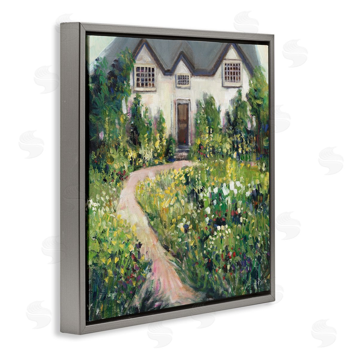 Rural Floral Cottage Garden Blooms Grey Floating Frame Canvas Wall Art, Home Decor by Tim OToole