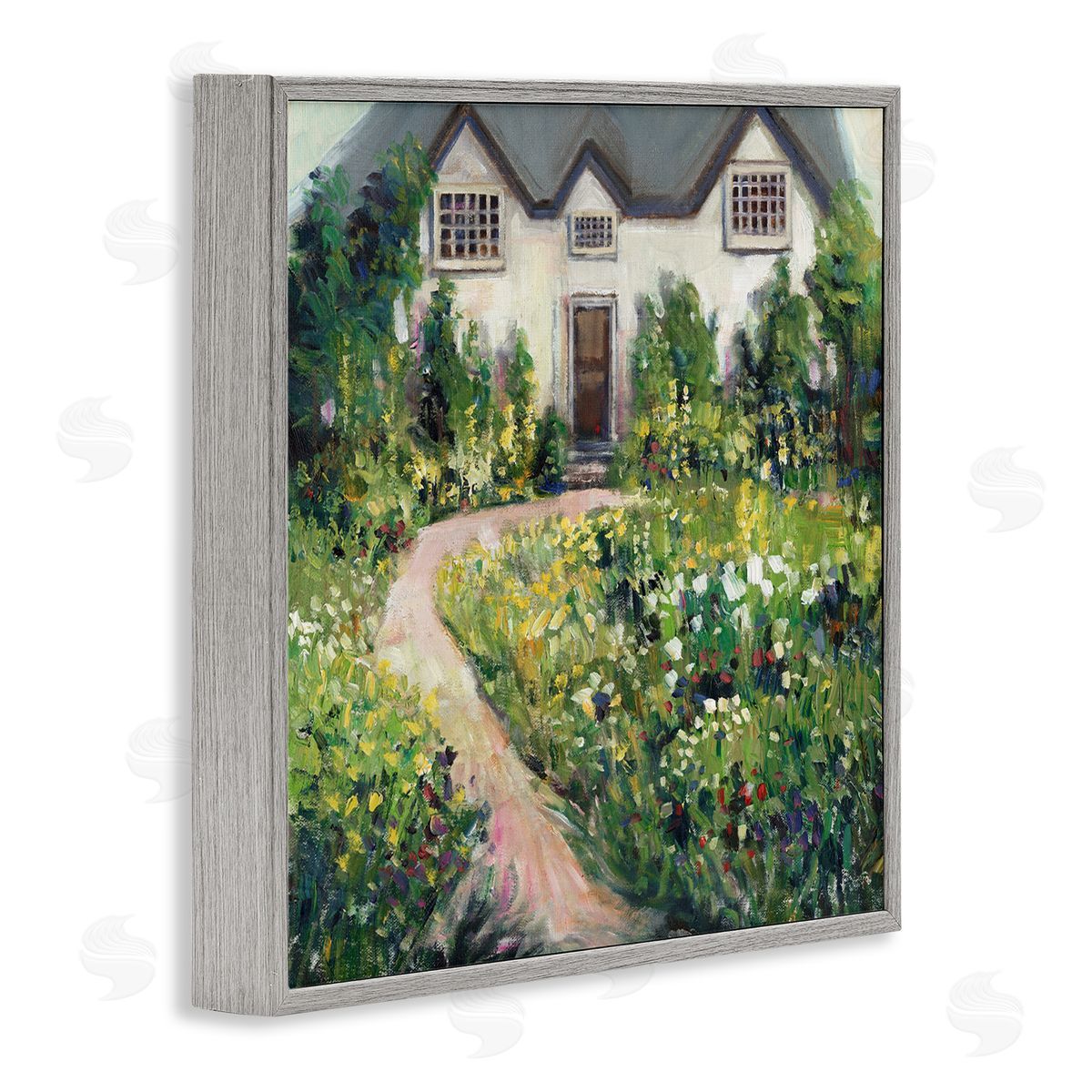 Rural Floral Cottage Garden Blooms Grey Frame Print Wall Art, Home Decor by Tim OToole