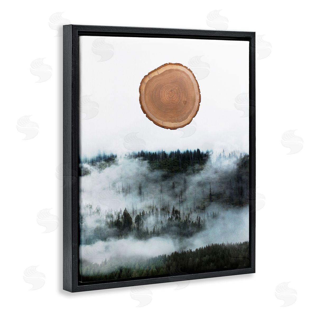 Bellassai Art Tree Trunk Foggy Mountain Black Floating Frame Canvas Wall Art Print