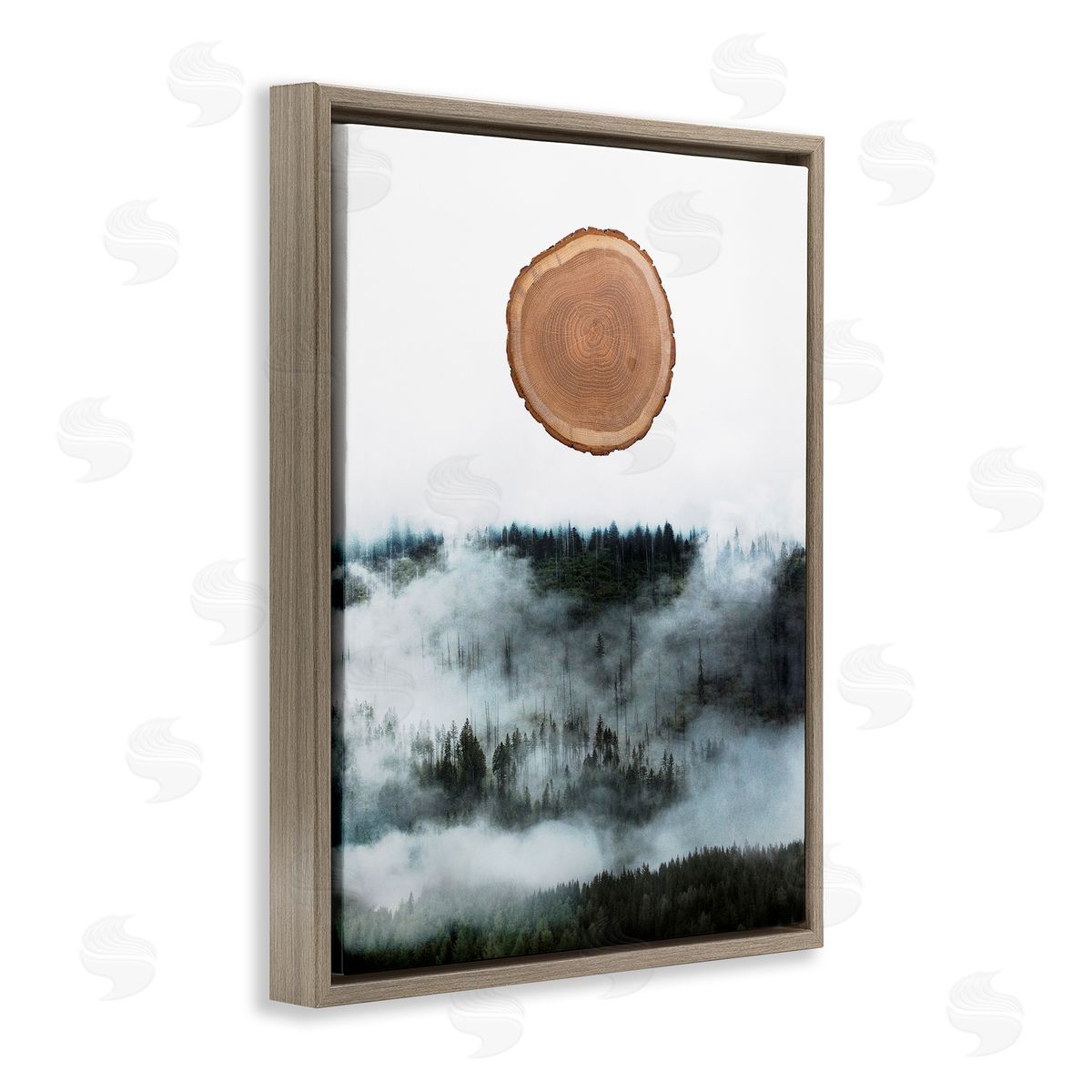 Bellassai Art Tree Trunk Foggy Mountain Brown Floating Frame Canvas Wall Art Print