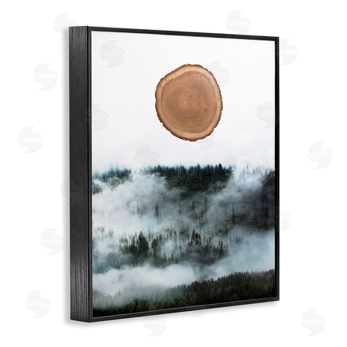 Bellassai Art Tree Trunk Foggy Mountain Black Frame Giclee Wall Art Print