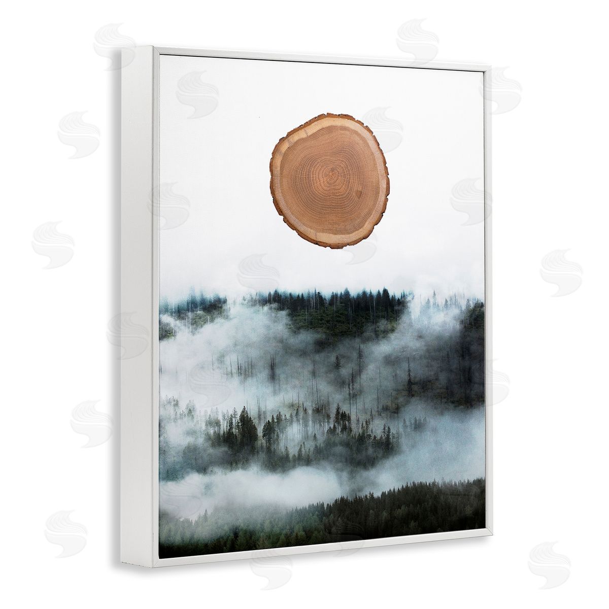 Bellassai Art Tree Trunk Foggy Mountain White Frame Giclee Wall Art Print