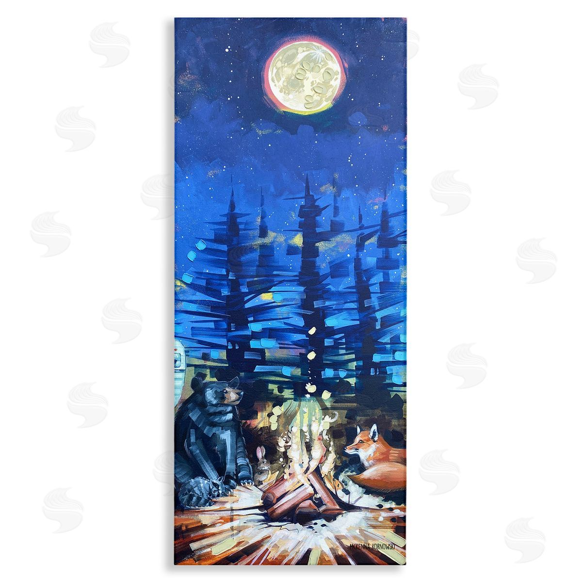 Wildlife Camper Animls & Bonfire Canvas Wall Art, Home Decor by McKenna Kornowski