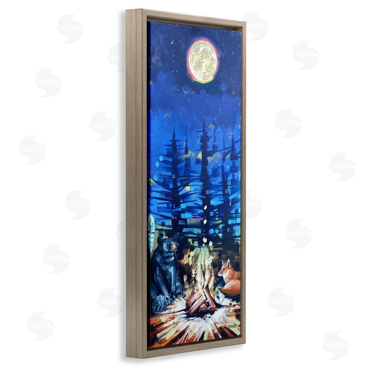 Wildlife Camper Animls & Bonfire Brown Floating Frame Canvas Wall Art, Home Decor by McKenna Kornowski