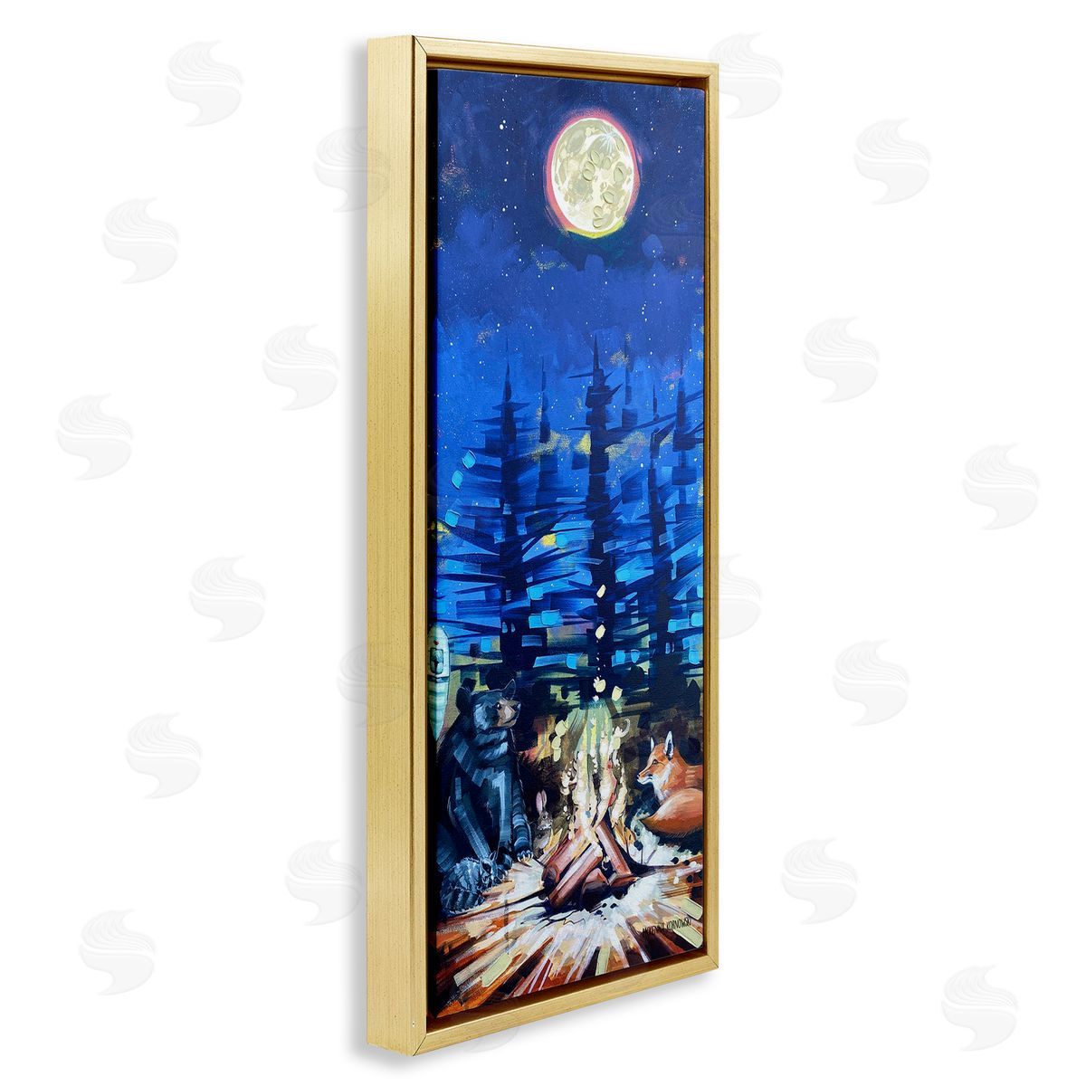 Wildlife Camper Animls & Bonfire Gold Floating Frame Canvas Wall Art, Home Decor by McKenna Kornowski