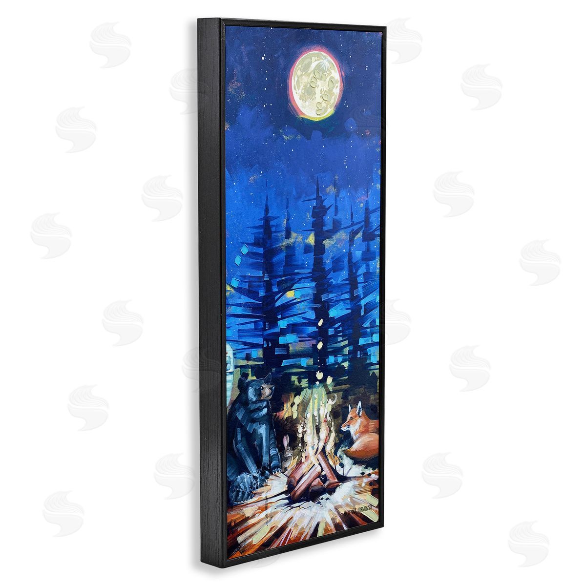 Wildlife Camper Animls & Bonfire Black Frame Print Wall Art, Home Decor by McKenna Kornowski