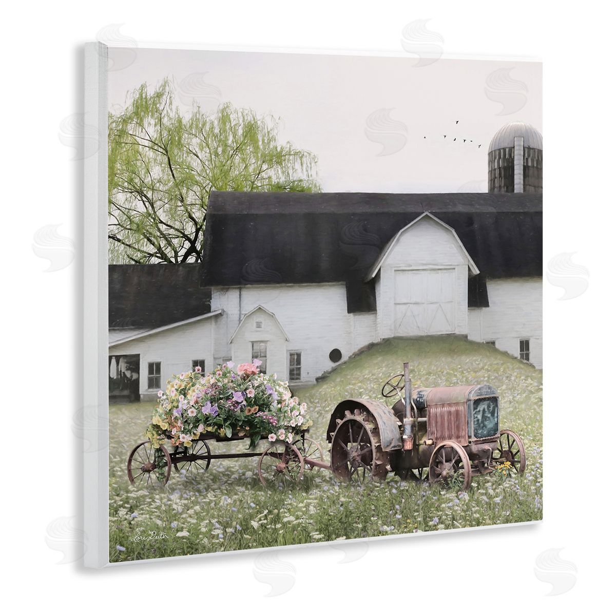 Floral Tractor in Farmhouse Field Wood Plaque Wall Art, Home Decor by Lori Deiter