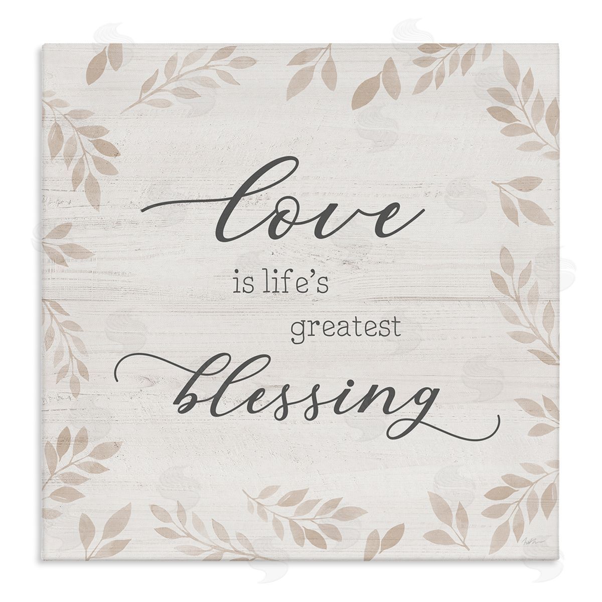Natalie Carpentieri Love Is Greatest Blessing Motivational Phrase Brown Plant Leaves Stretched Canvas Wall Art Print