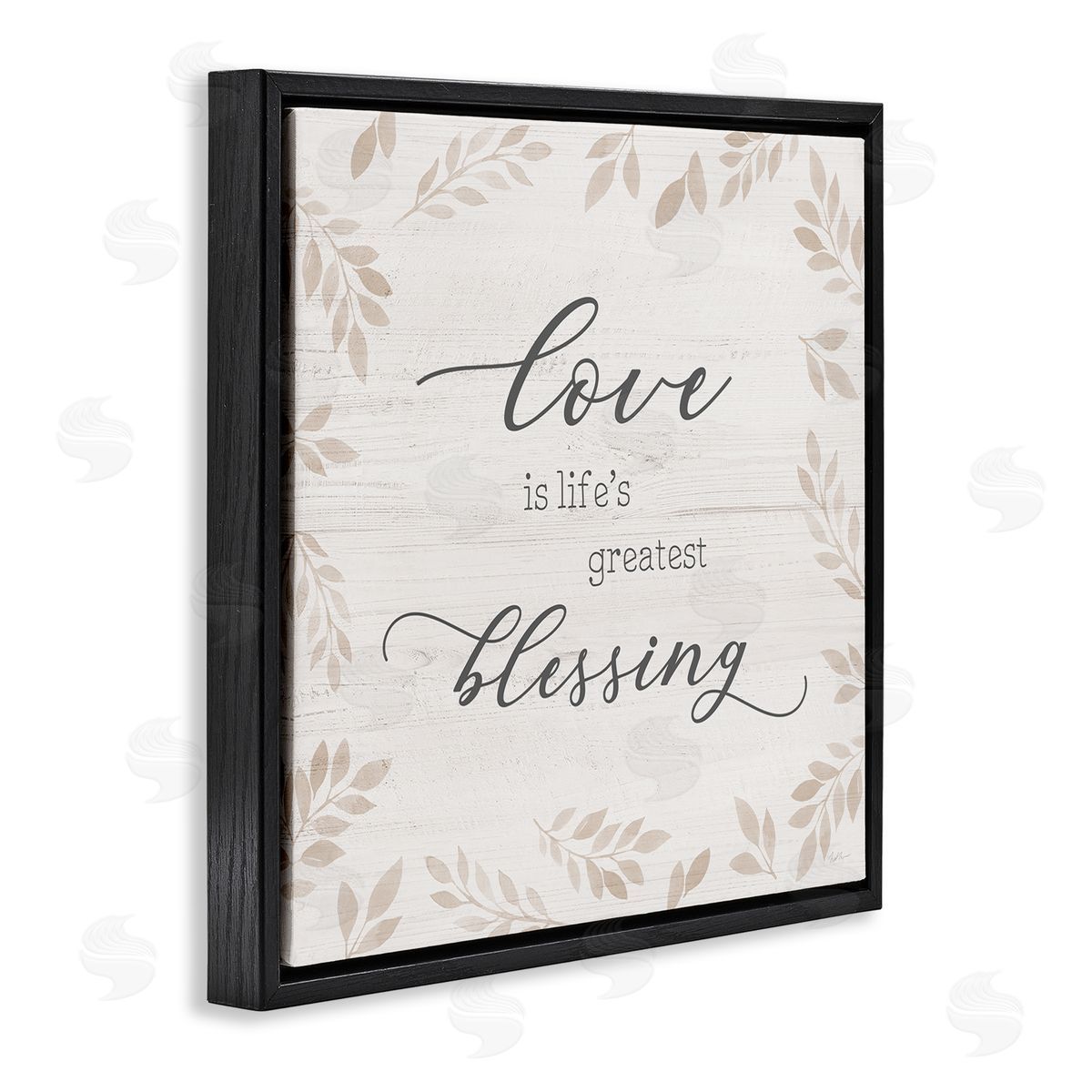 Natalie Carpentieri Love Is Greatest Blessing Motivational Phrase Brown Plant Leaves Black Floating Frame Canvas Wall Art Print