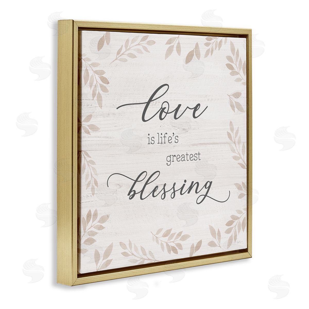 Natalie Carpentieri Love Is Greatest Blessing Motivational Phrase Brown Plant Leaves Gold Floating Frame Canvas Wall Art Print
