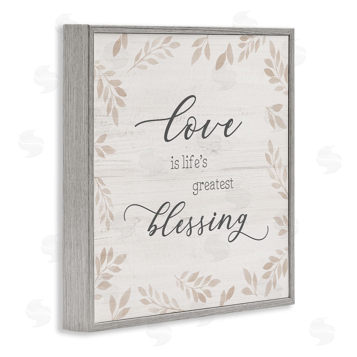 Natalie Carpentieri Love Is Greatest Blessing Motivational Phrase Brown Plant Leaves Gray Framed Glicee Wall Art Print
