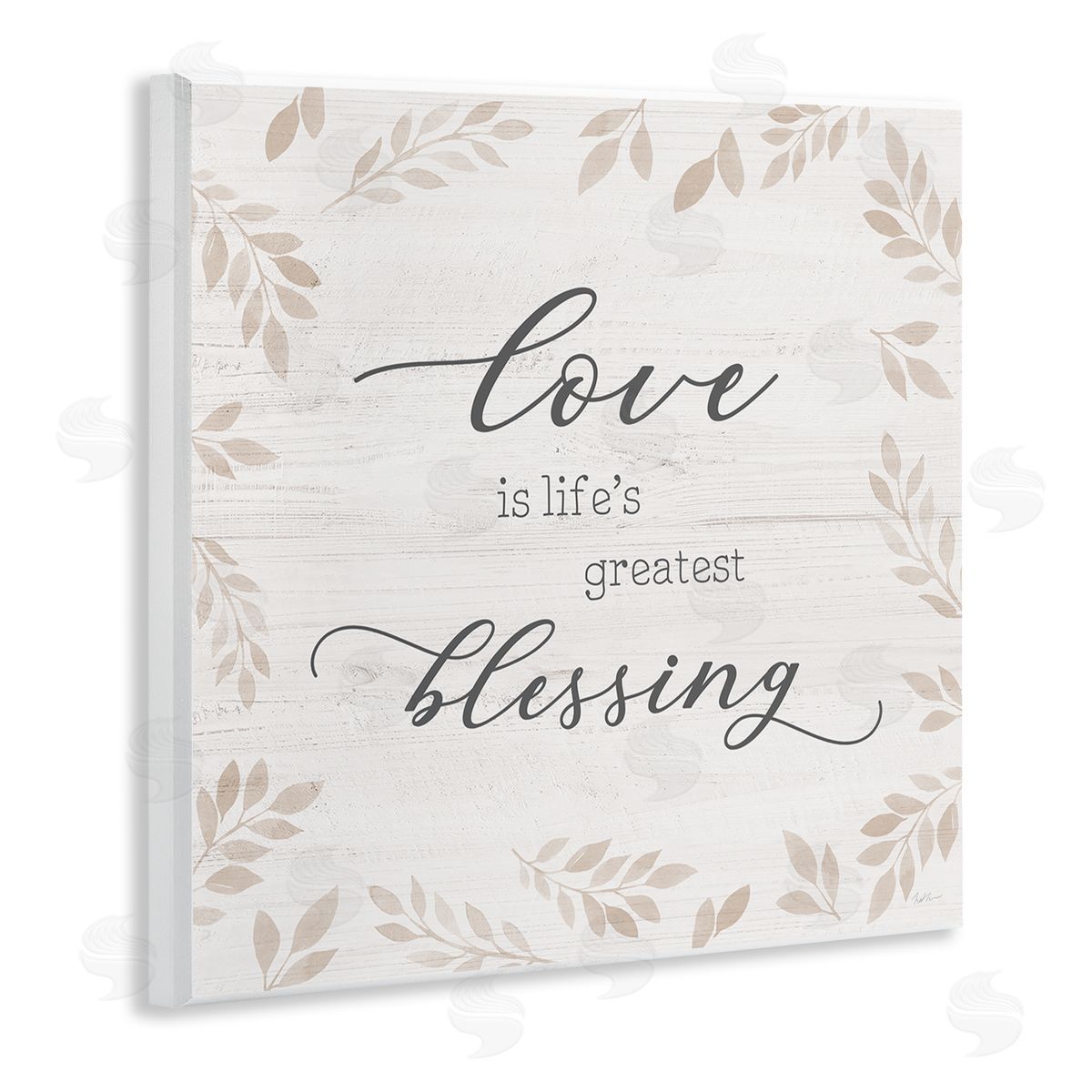 Natalie Carpentieri Love Is Greatest Blessing Motivational Phrase Brown Plant Leaves Wooden Wall Plaque Art Print